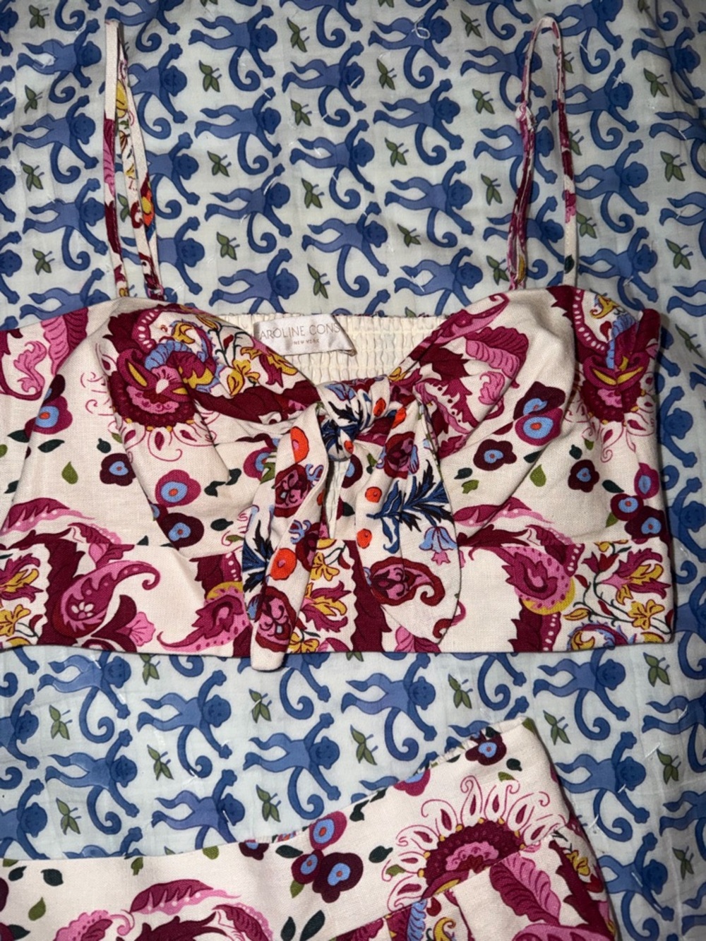 Caroline Constas Floral Tie-Front Dress in Cream, Fuchsia and Blue